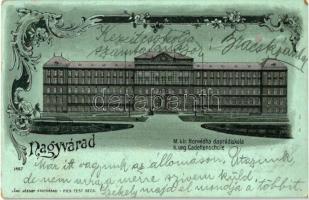 Nagyvárad, Oradea; Honvéd Hadapródiskola, ezüstözött, kiadja Láng József / military school, silver Art Nouveau litho