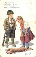 4 db RÉGI vadász motívumlap, vegyes minőség / 4 old hunter motive postcards, mixed quality