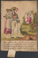 cca 1900 Litho, szerelmes párt ábrázoló mozgatható figurás nyomtatvány, 10x8cm