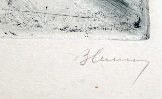 Blahos Rudolf (1917-1986): Pesti látkép. Rézkarc, papír, jelzett, számozott, 29×39 cm