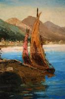 Olvashatatlan jelzéssel: Mediterrán kis város. Olaj, vászon, sérült, keretben, 60×80 cm