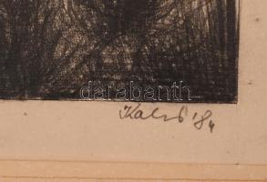 Kalcsó József (1952-): Gyula látképe 1984. Ceruza, papír, jelzett, paszpartuban, foltos, 17x26 cm