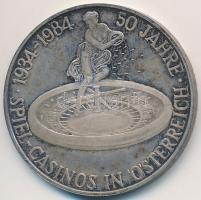 Ausztria 1984. 100Sch Ag "50 éves a kaszinó" zseton eredeti dísztokban (10,03g/0.835/30mm) T:PP patina, ujjlenyomat Austria 1984. 100 Schilling Ag "50th Anniversary of Casino" jeton in original case (10,03g/0.835/30mm) C:PP patina, fingerprint