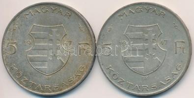 1947. 5Ft Ag "Kossuth" (2x) T:2-,3