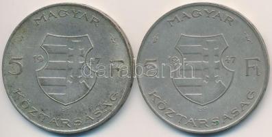 1947. 5Ft Ag "Kossuth" (2x) T:2-,3