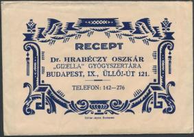 1938 dr. Varró István v. közkórház alorvos, belgyógyász receptjei, 2db , "Gizella" gyógyszertári borítékban