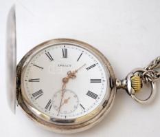 Intact duplafedelű ezüst(Ag) zsebóra, másodpercmutatóval, hibátlan számlappal és üveggel, lánccal(ne...
