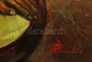 Olvashatatlan jelzéssel: Lány legyezővel. Olaj, farost, 40x30 cm