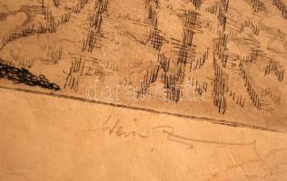 Weisz Zsuzsa (1925-): Téli táj. Rézkarc, papír, jelzett, kis szakadással, foltos, gyűrűt, 21×28 cm