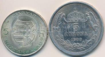 1947. 5Ft Ag "Kossuth" + 1900. 5K Fe modern replika / modern replica T:2,3