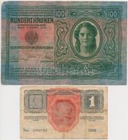 1912. 100K szép papír, kis szakadás, sarokhiány + 1916. 1K mindkettő "Pestszenterzsébet Pest-Pi...