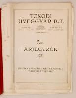 1931 Tokodi Üveggyár R.T. árjegyzéke mappába gyűjtve, öblös, világítási, csiszolt, service és préselt üvegáru, pp.:46, 32x25cm