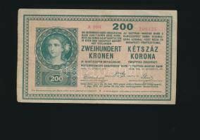 1918. 200K "A 2101" hullámos hátlappal, hátoldalán "Csanád Vármegye Nagylak Község 1908" felülbélyegzéssel T:II- egyik oldalán erősebb kopás