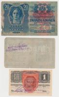1913. 20K II. kiadás "Deutschösterreich" felülbélyegzéssel + 1916. 1K mindkettő "Felü...
