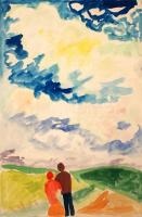 Németh Miklós (1934-2012): Augusztusi felhők. Akvarell, papír, jelzett, üvegezett keretben, 54×36 cm