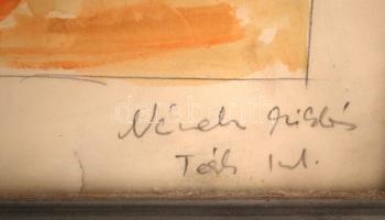 Németh Miklós (1934-2012): Augusztusi felhők. Akvarell, papír, jelzett, üvegezett keretben, 54×36 cm