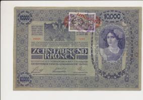 1918. 10.000K hátlap rajz, "Deutschösterreich" felülnyomással, hamis szerb bélyeggel és bélyegzéssel (fake Serbian overprint and stamp) T:III sarokhiány