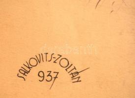 Salkovits O. Zoltán (1917-?): Teniszező hölgy a hálónál 1937. Ceruza, papír, jelzett, 29×21 cm