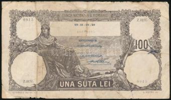 Románia 1940. 100L T:III- Romania 1940. 100 Lei C:VG Krause 50