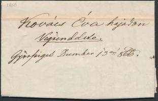 1866 Győrsziget, Kovács Éva hajadon magyar nyelvű végrendelete, töredékes rányomott viaszpecsétekkel...