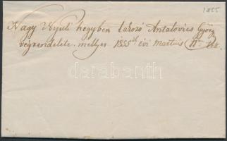 1855 Nyúl (Győr vm.), Antalovics György nyúli lakos magyar nyelvű végrendelete, rányomott viaszpecsé...