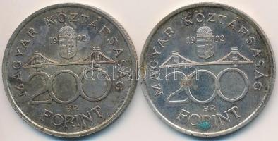 1992. 200Ft Ag "MNB" (2x) T:2,2- patina