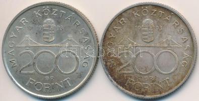 1993. 200Ft Ag "MNB" (2x) T:2,2- patina
