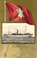 SS Hegedűs Sándor gőzhajó, Ungarisch-Kroatische See-Dampfschiffahrts-Aktien-Gesellschaft / Hungarian Croatian ship company, flag litho