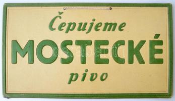 cca 1930-1950 Cepujeme Mostecke pivo dombornyomott sör reklám tábla  / Beer advertising table 35x20 cm