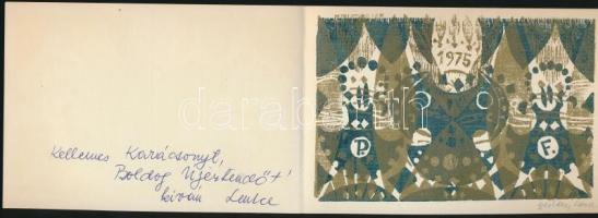 Diskay Lenke (1924-1980): Buék 1975. Színes linó, papír, jelzett, 9×13 cm