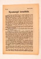 cca 1930 Nyomorgó izraeliták c. antiszemita kiáltvány. A Nemzeti Tömörülés Pártjának aláírásával. 4p.