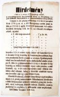 1858  Hirdetmény a rézváltópénzek  forgalombóli tétele és felváltása végett kitűzött határidőnek meghosszabbítása tárgyában.30x50 cm