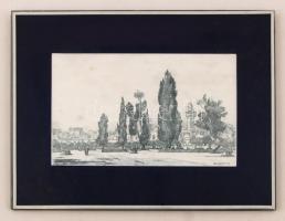 1995 Zádor István (1882-1963): Jeruzsálem. Nyomat, selyem, üvegezett, hátul német leírással, 16×24 cm