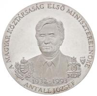 Bozó Gyula (1913-2004) 1993. "Antall József A Magyar Köztársaság Első Miniszterelnöke 1932-1993" ezüstözött fém emlékérem eredeti Bozó dísztokban (42,5mm) T:PP felületi karc, ph.