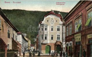 Brassó, Kronstadt; Cérna utca, Zwirngasse, üzletek / street with shops