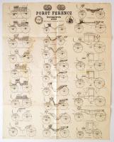 cca 1860 Pors Ferenc kocsigyáros kocsitípusokat bemutató plakátja 50x70 cm