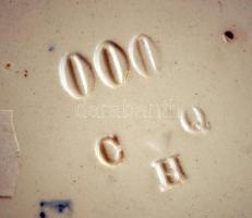 CHQ fajansz tálka réz keretben, kézzel festett, jelzett, hibátlan, d: 9,5 cm