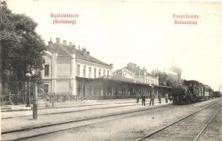 Gyulafehérvár, Karlsburg, Alba Iulia; vasútállomás, gőzmozdony / railway station, locomotive