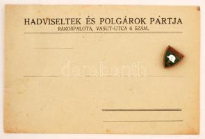 cca 1920 Hadviseltek és Polgárok Pártja. levélboríték ls zománcozott gomlyukjelvény