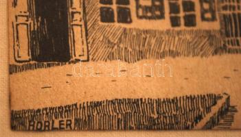 Horler jelzéssel: Utca részlet. Tus, papír, üvegezett keretben,  18,5×16 cm