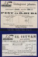 1858-1860 A Dunagőzhajózási Társaság két hajózással kapcsolatos hirdetménye kivágáson. / Announcements of the DDSG 13x10 cm