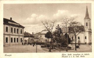 Komját, Komjatice; Katolikus templom és iskola / catholic church, school