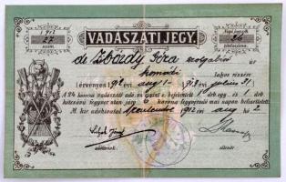 1912 Vadászjegy szolgabíró részére Szentendrén kiállítva