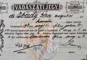 1912 Vadászjegy szolgabíró részére Szentendrén kiállítva
