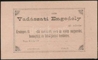 1891 Vadászati engedély. Nagykőrös. Hátoldalán felírással