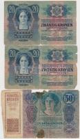 10db-os gyengébb tartású korona bankjegy tétel, benne román és magyar felülbélyegzettek T:III-,IV