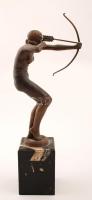 Kerényi Jenő (1908-1975): Íjász nő. Bronz, jelzett, márvány talapzaton, m:20,5 cm, árverési katalogu...