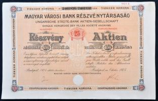 Budapest 1923. Magyar Városi Bank Részvénytársaság 25 részvénye egyben, egyenként 400K-ról szelvényekkel T:II
