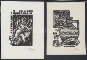 Fery Antal (1908-1994): 4 db ex libris, fametszet, linó,  papír, jelzettek,  cca 11x7cm