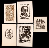 Fery Antal (1908-1944): 5 db ex libris, fametszet, linó, papír, jelzettek, cca 10x7cm